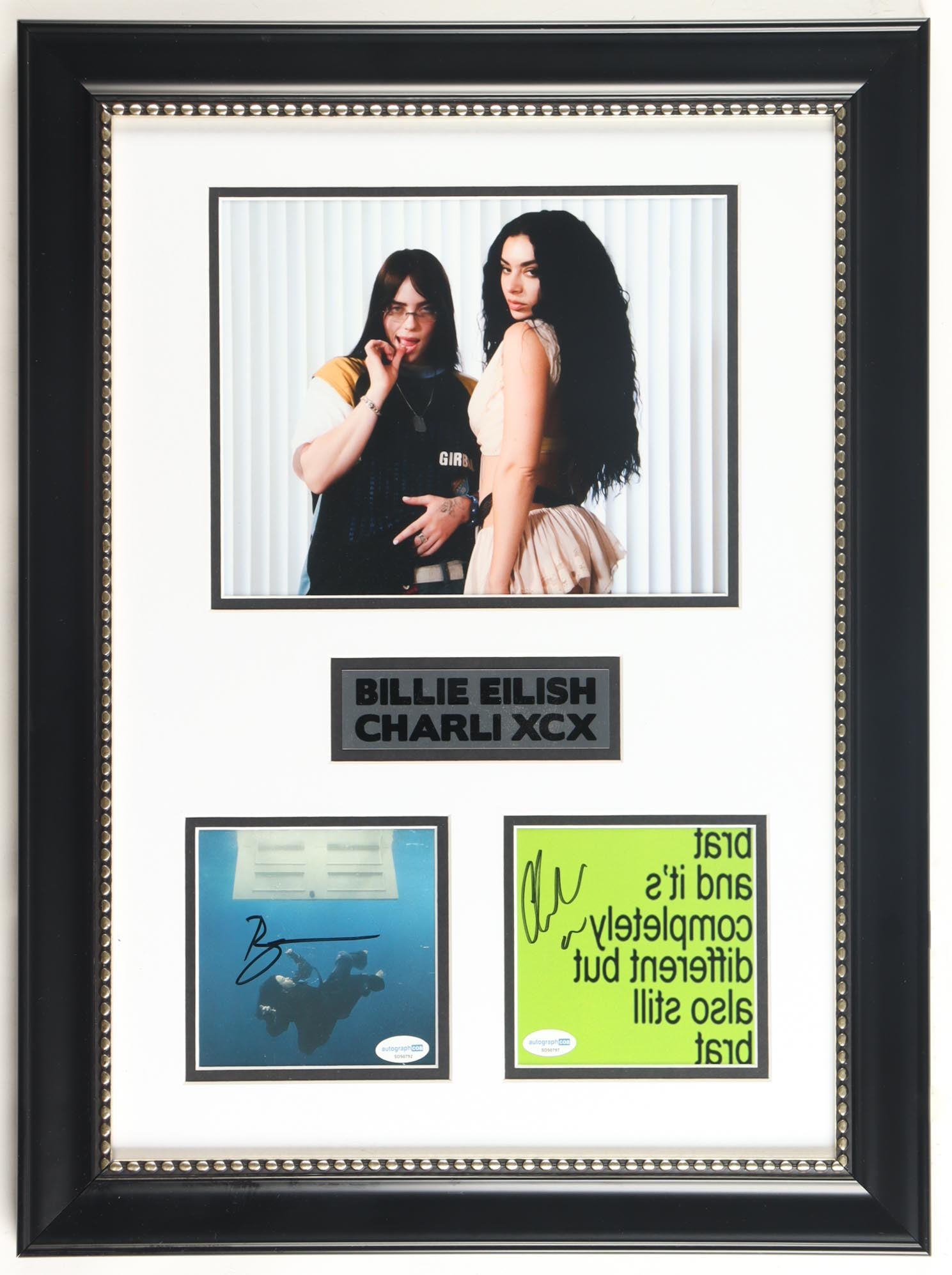 Billie Eilish & Charli XCX Dual Signed “Guess” Framed Display ACOA