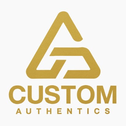 Gold logo with 'Custom Authentics' text on a white background