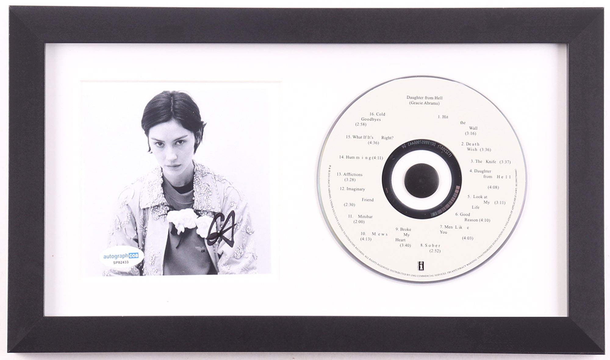 Gracie Abrams Signed Daughter from Hell Framed CD, ACOA – Custom