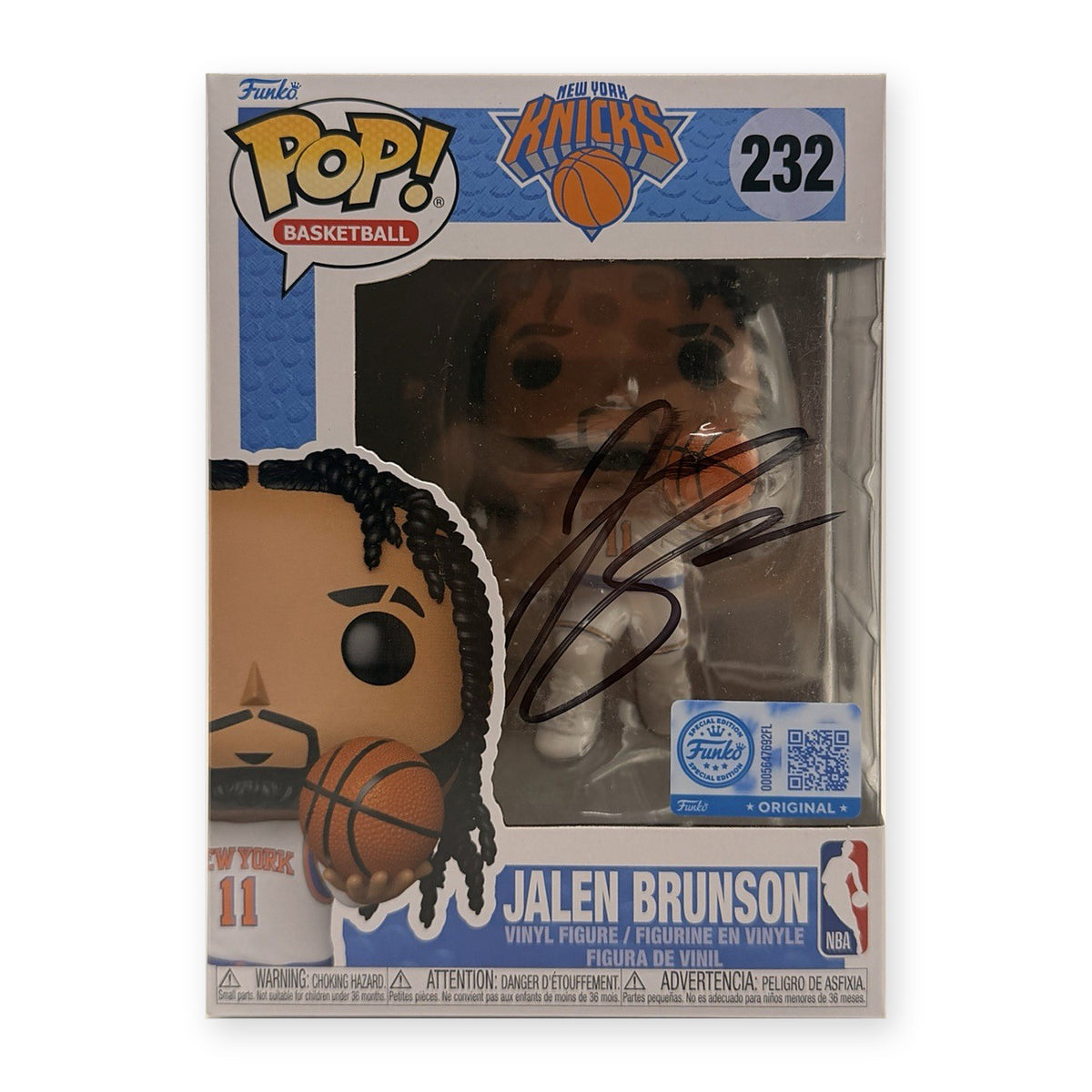 Jalen Brunson signed Funko Pop! Basketball #232 New York Knicks box, signed on the window