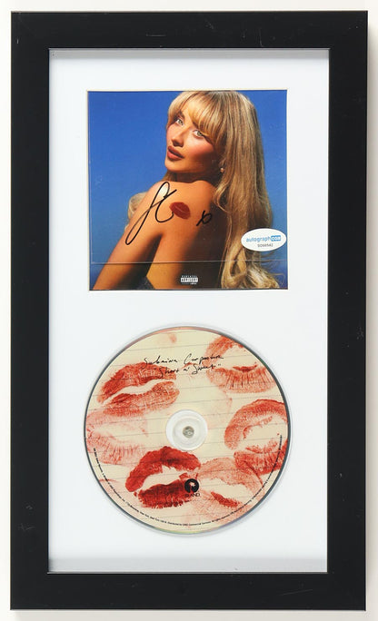 Sabrina Carpenter signed Short n' Sweet framed CD display with the signed photo insert above the lipstick-kiss CD, ACOA authenticated