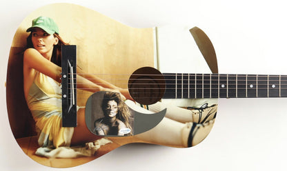 Shania Twain signed full size acoustic guitar with full body photo artwork and a silver signed pickguard insert, ACOA certified