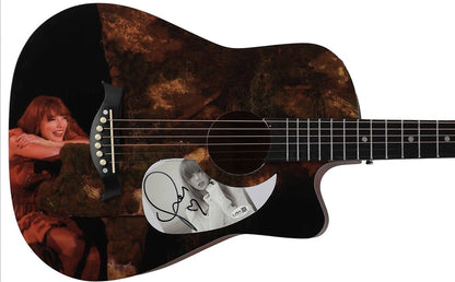Taylor Swift signed acoustic guitar with Eras Tour photo custom artwork, signed white pickguard insert, JSA certified