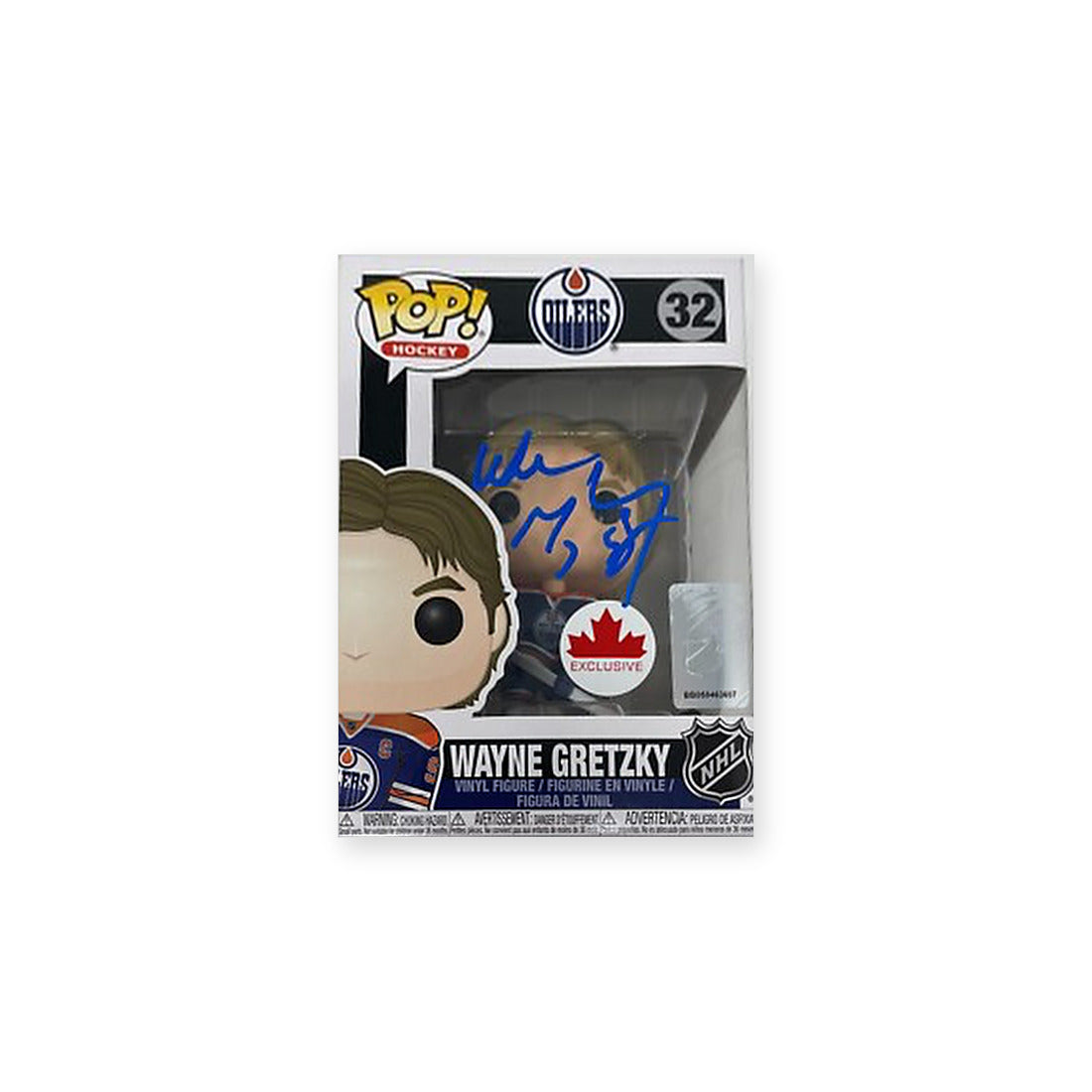Wayne Gretzky signed Funko Pop! Hockey #32 Edmonton Oilers box with Canada Exclusive sticker, signed on the window
